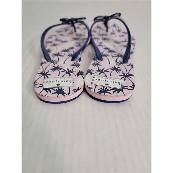 Kate Spade NY Flip Flops Pink Blue Palm Trees Bow Nova Thong Sandals Lightweight - Picture 4 of 8